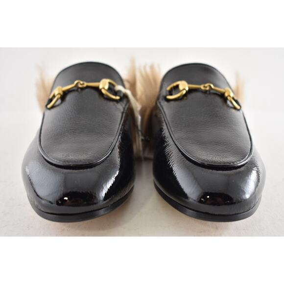 Gucci Princetown Black Patent Leather Fur Loafer Slide Slip Mule Slipper Flat 35 - Picture 5 of 13
